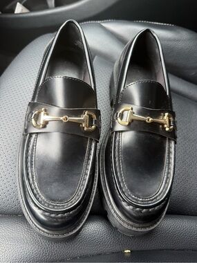 H&M Black Leather Loafers with Gold Bit Detail